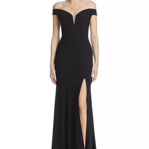 Aqua Dresses Black Studded High Slit Gown Dress